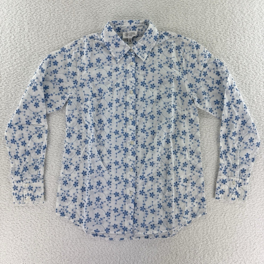 Candace Cameron Bure Regular Button Front Eyelet Shirt XXXS Regatta White Cotton